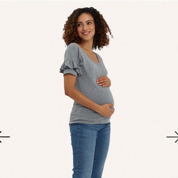 NWOT Women’s Nom Maternity - Grey and Ruffled Maria Nursing top. Size Medium. - Picture 4 of 16